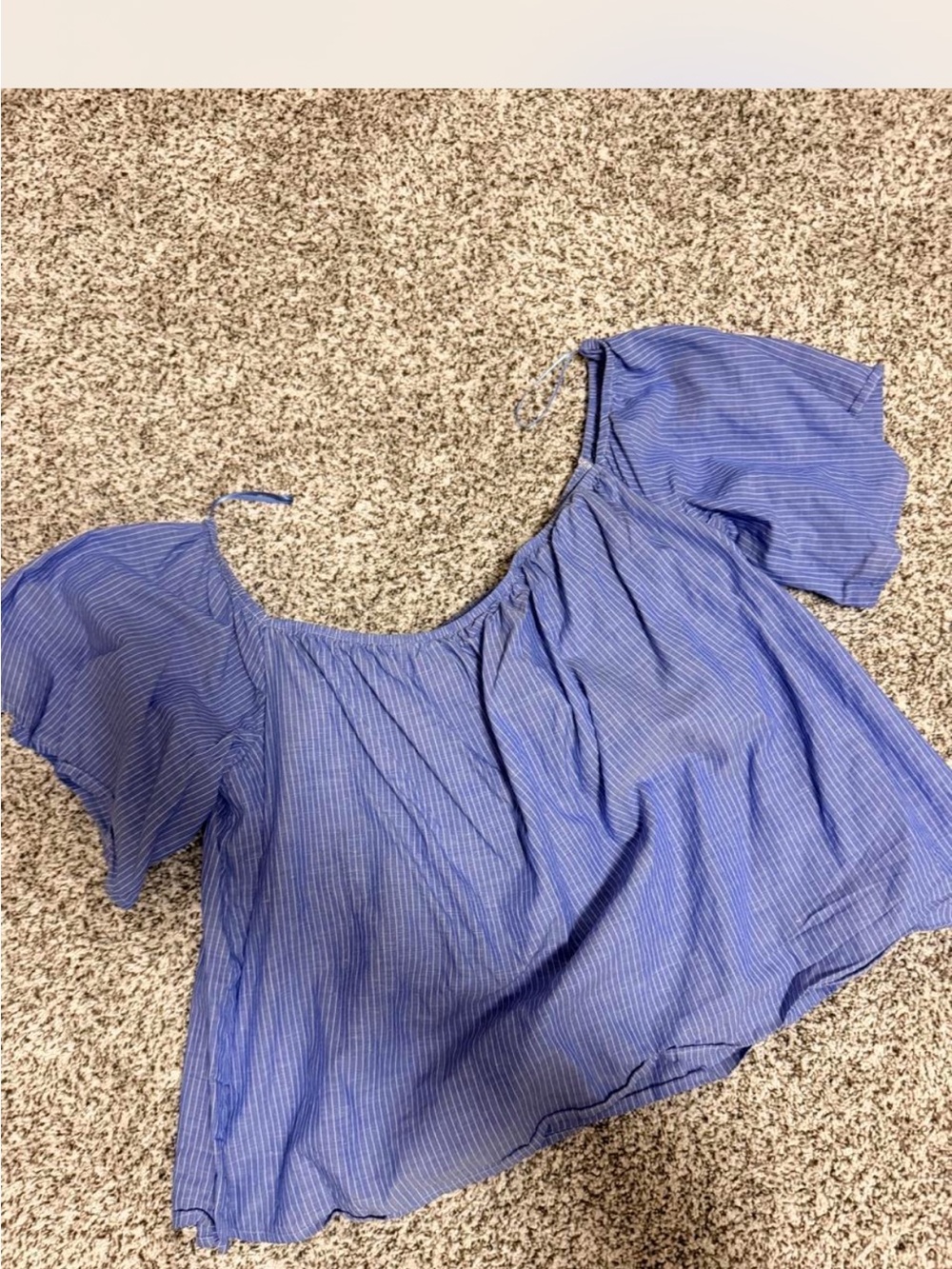 Express Blue Striped Off-Shoulder Crop Top